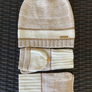 Michael Kors Cream and Gold Hat and Glove Set